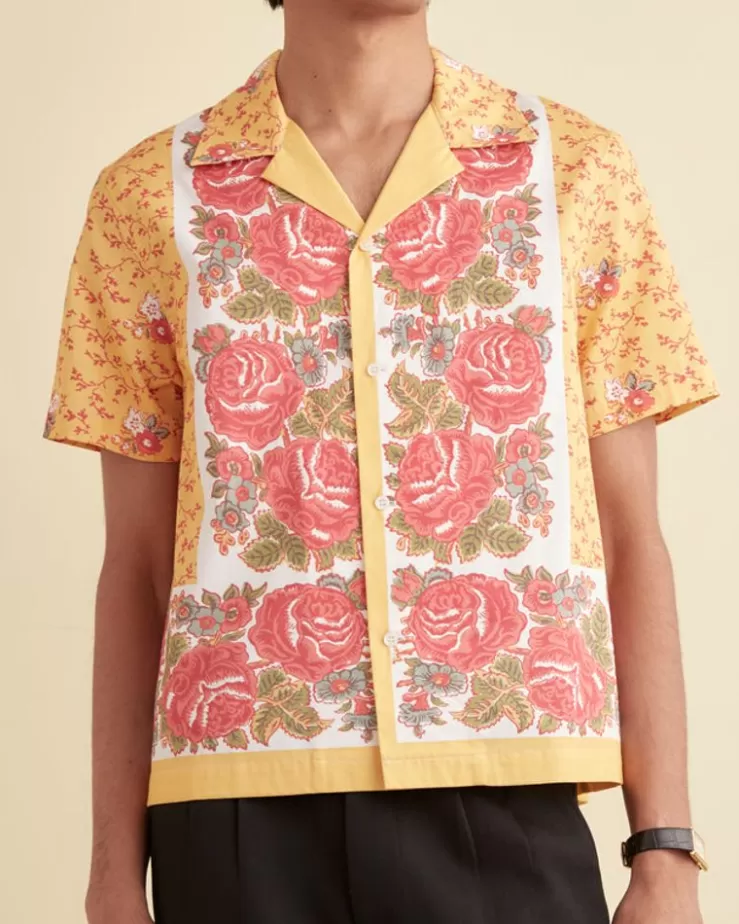 New BODE Blooming Border Short Sleeve Shirt Yellow