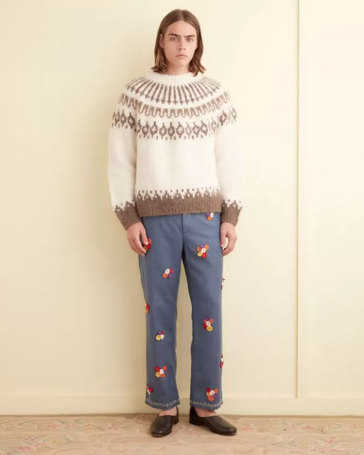 Shop BODE Dianthus Applique Trousers Cornflower