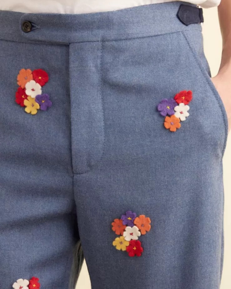 Shop BODE Dianthus Applique Trousers Cornflower