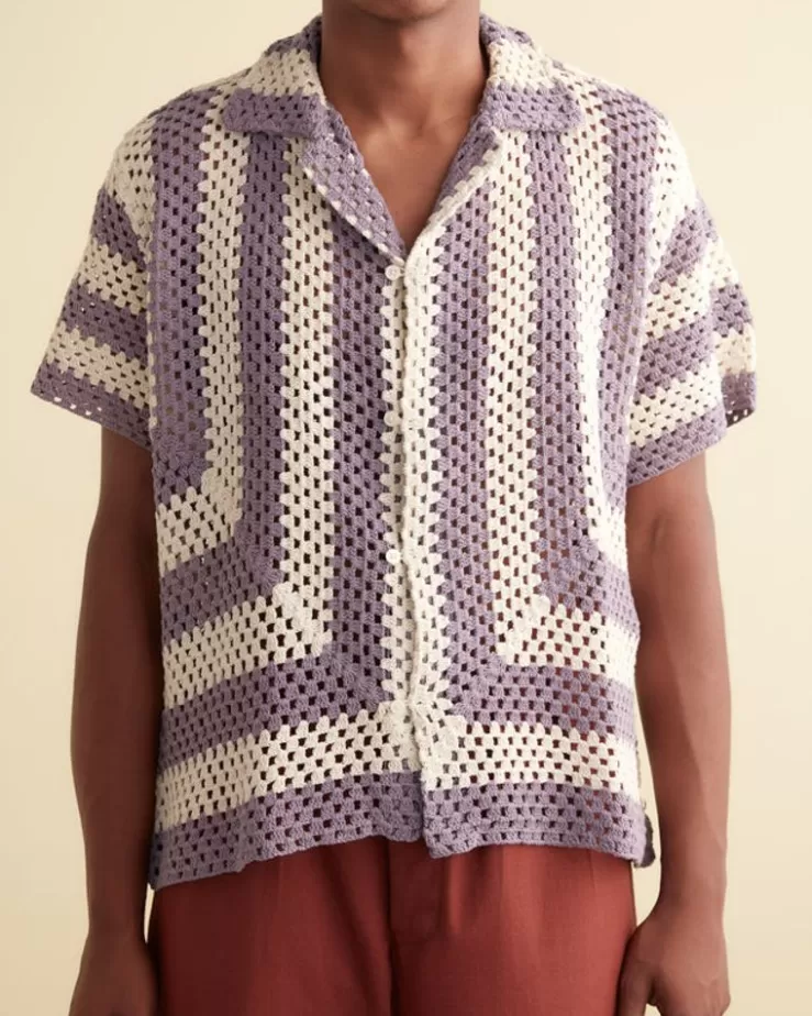 Fashion BODE Flagship Crochet Shirt - Lavender