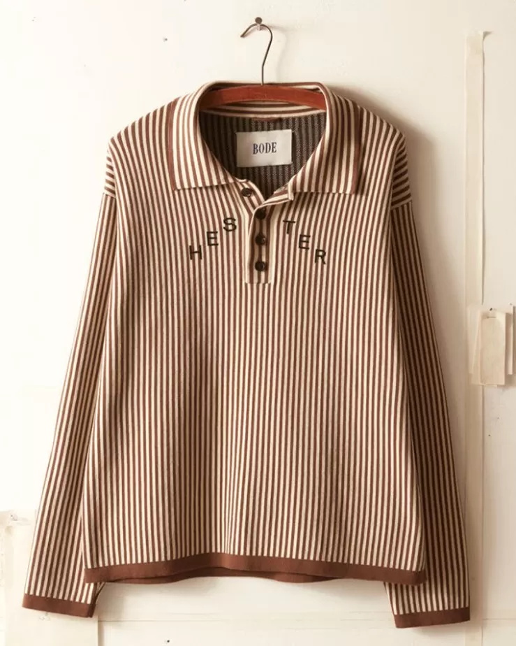 Sale BODE Hester Street Polo - Brown/Cream