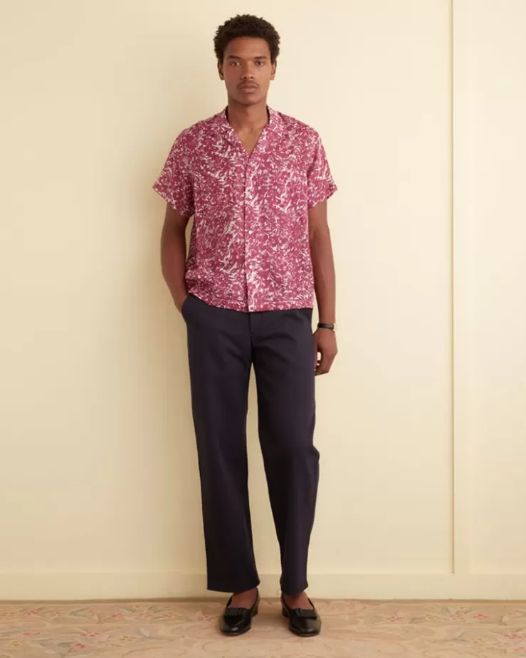 Outlet BODE Hibiscus Spray Short Sleeve Shirt Maroon