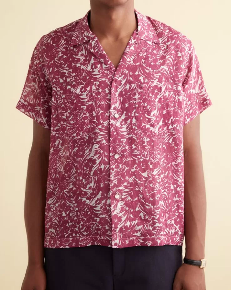Outlet BODE Hibiscus Spray Short Sleeve Shirt Maroon