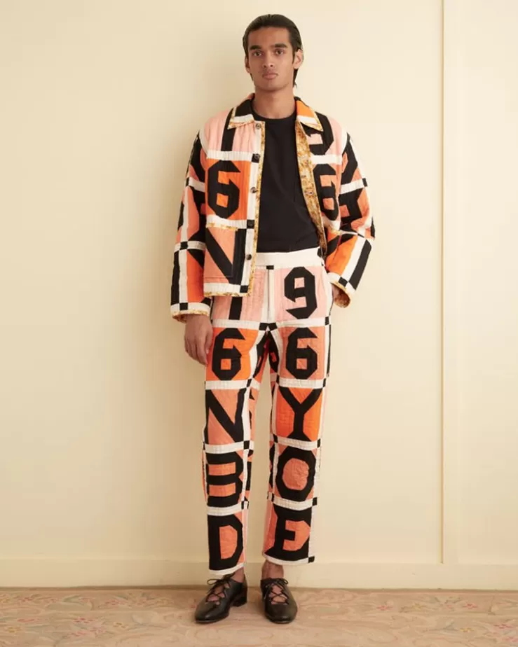 Shop BODE Letter Block Quilt Trousers Orange