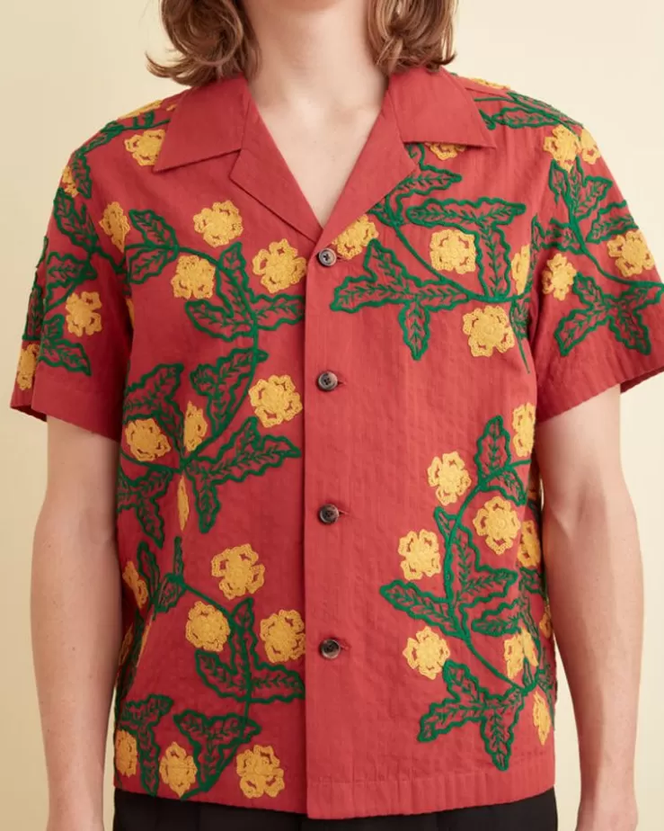 Online BODE Marigold Wreath Short Sleeve Shirt Maroon