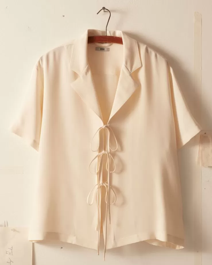 Fashion BODE Micro Tie Short Sleeve Shirt - Cream