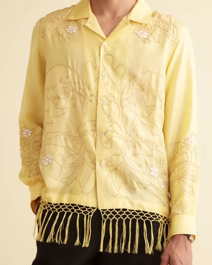 New BODE Paquerette Fringe Long Sleeve Shirt Yellow