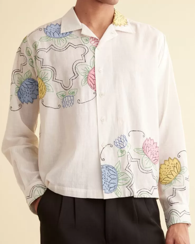 New BODE Patchwork Lotus Long Sleeve Shirt Multi