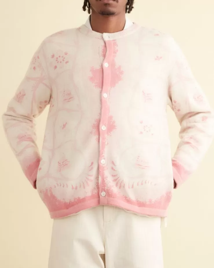 Sale BODE Printed Mill Cardigan Pink/Cream