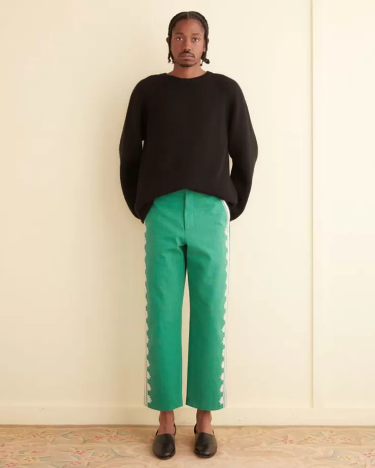 Clearance BODE Ripple Applique Trousers Green/Ecru