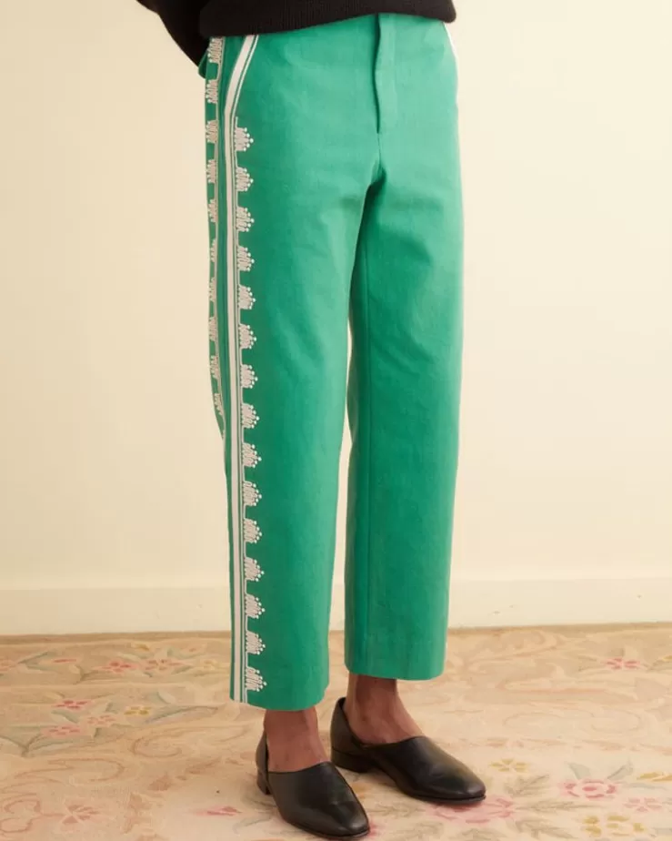 Clearance BODE Ripple Applique Trousers Green/Ecru