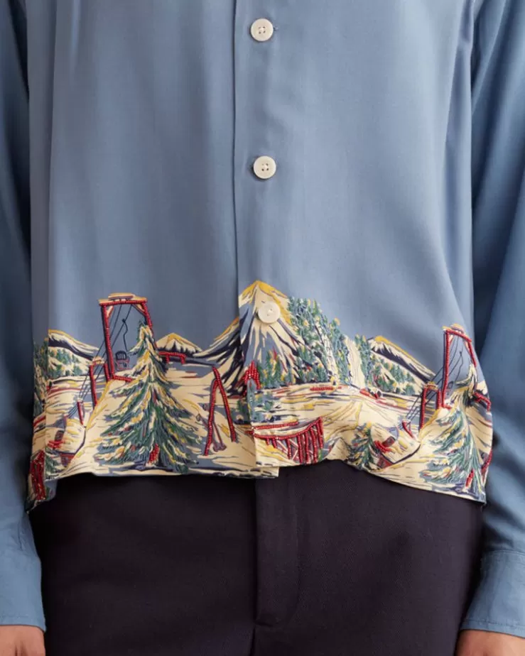 Flash Sale BODE Ski Lift Long Sleeve Shirt Blue