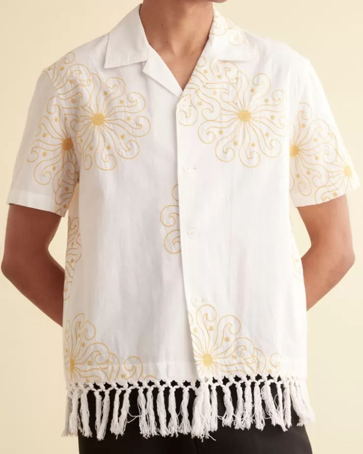 Fashion BODE Soleil Fringe Short Sleeve Shirt