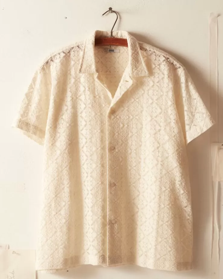 New BODE Tile Lace Short Sleeve Shirt - Ecru