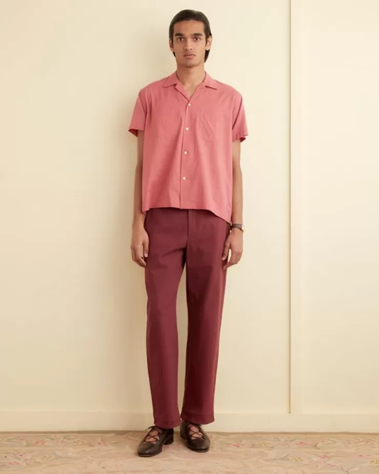 Fashion BODE Voile Double-Pocket Short Sleeve Shirt - Pink