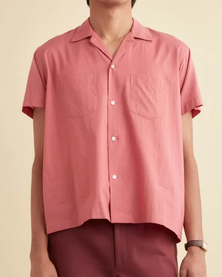 Fashion BODE Voile Double-Pocket Short Sleeve Shirt - Pink