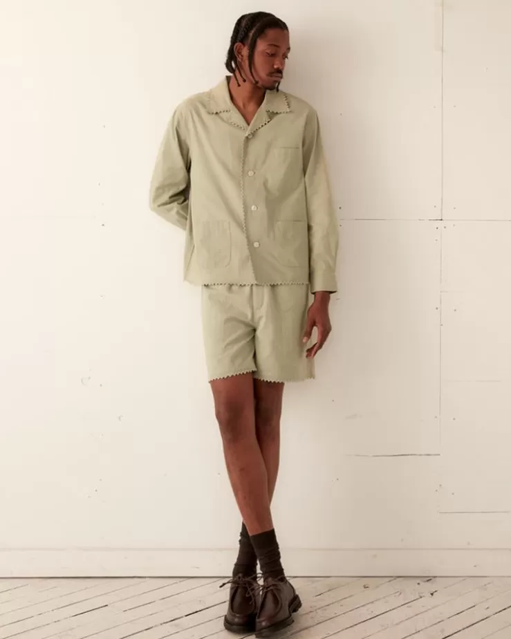 Fashion BODE Zig-Zag Hem Long Sleeve Shirt - Mint