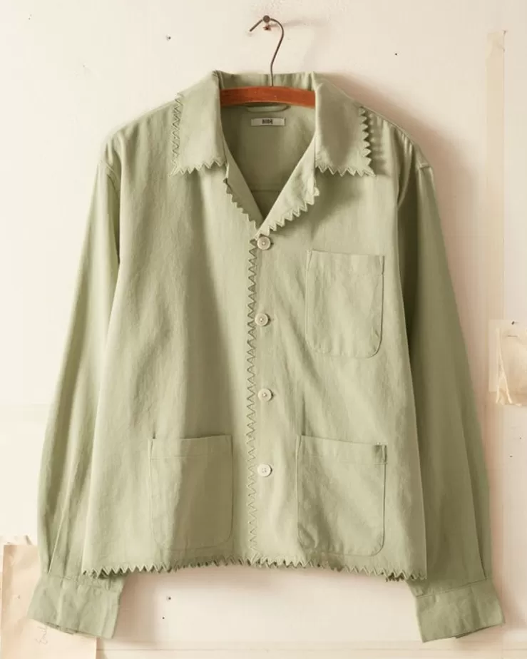 Fashion BODE Zig-Zag Hem Long Sleeve Shirt - Mint